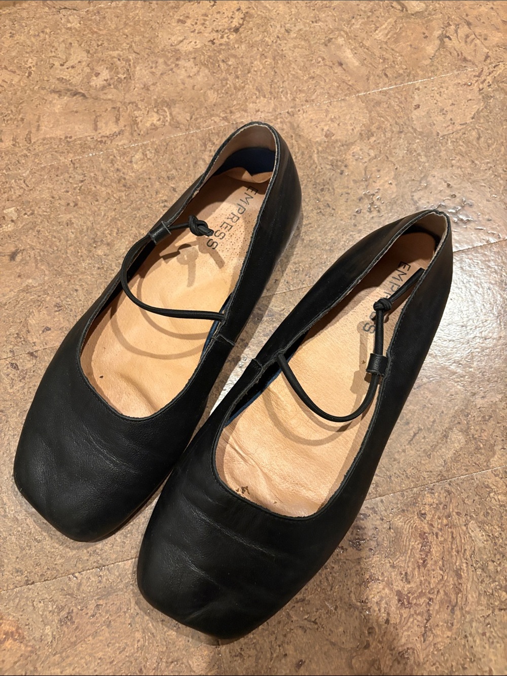 Black Leather Ballet Flats with Adjustable Strap